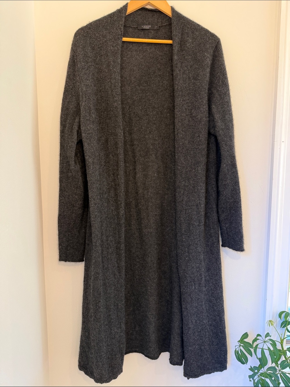 LUSSO Womens 100% Cashmere Charcoal Gray OpenFront Longline Cardigan Sweater LRG